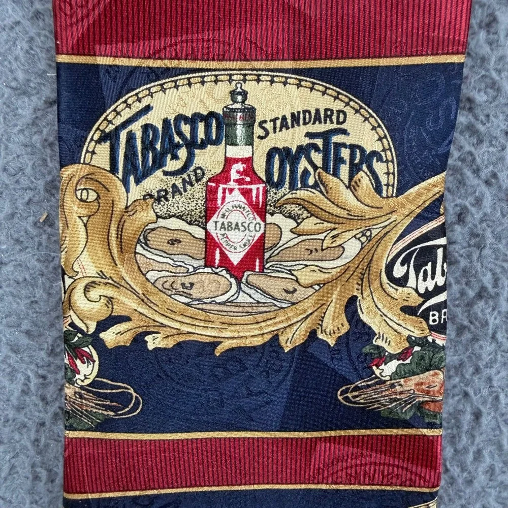 Tabasco Brand Neckwear Mens Silk Tie Standard Oysters Pepper Sauce Navy Red